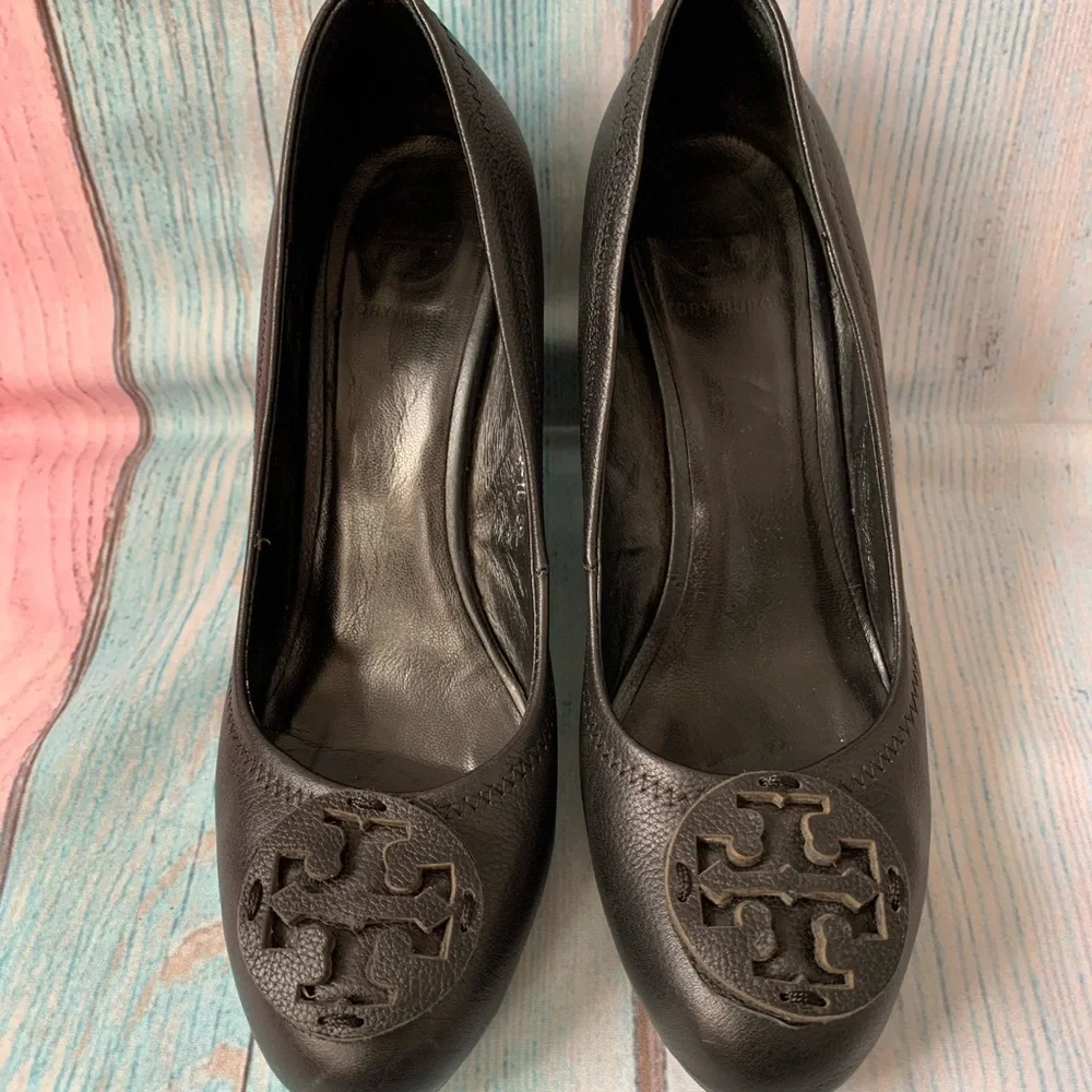 Tory Burch Black Leather Wedges